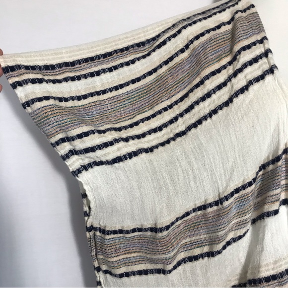 American Eagle White Tan Black Striped Open Front Fringe Poncho Size O/S - Picture 6 of 15